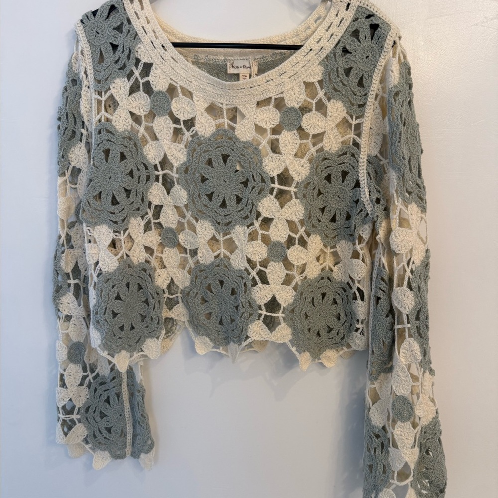 Free People Crochet Lace Crop Top - Cream and Gray